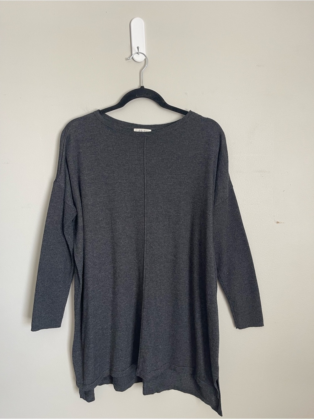 STYLE & CO Charcoal Gray Knit Tunic Sweater Sz L